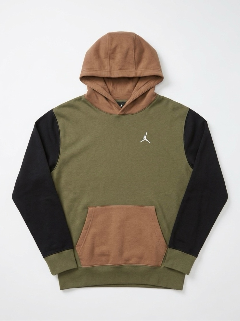Jordan Olive Green, Black & Brown Colorblock Pullover Hoodie